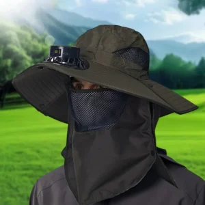 Outdoor Solar Fan Hat with Neck and Face Cover Flap